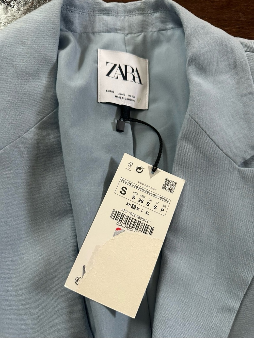 Zara- Light Blue Cropped Blazer Jacket Size
Small Tailored Single Button-NWT - Picture 8 of 10